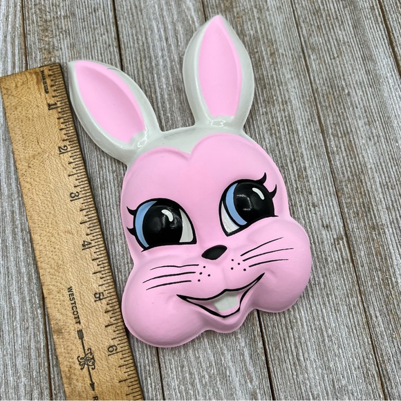 Vintage Kitschy Pink & Beige Easter Bunny Face Cake Topper Decor, 6.25 Inch - Picture 6 of 7